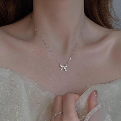 SLUYNZ 925 Sterling Silver Small Bow Choker Necklace for Women Teens CZ Bow Pendant Necklace Chain Bow Ribbon Necklace in Kuwait
