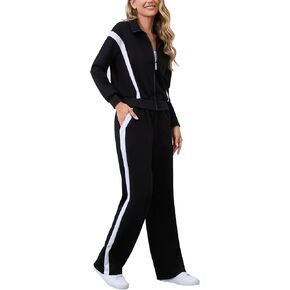 Lounge Sets for Women Sweatsuits 2 Piece Outfits Zip Up Sweatshirt Striped Wide Leg Sweatpants Tracksuit Matching Set