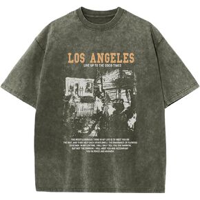 Oversized Graphic Tshirts for Men Acid Wash Los Angeles Vintage Tees Streetwear Baggy Cotton Shirts Casual Tops