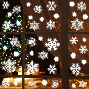 Zhanmai 4 Sheet Winter Snowflakes Gel Cling Window Clings Decal Stickers Ornaments Window Clings Window Decorations for Holiday Theme Party Home School Office Supplies Gifts
