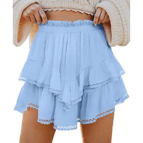 TARSE Womens Flowy Shorts High Waist Pleated Mini Skirts Casual Boho Ruffle Tiered Skorts Cute Versatile Fashion Shorts