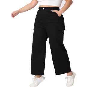 Agnes Orinda Plus Size Cargo Pants for Women Elastic Waist Pants with Pockets Outdoor Workout Trousers