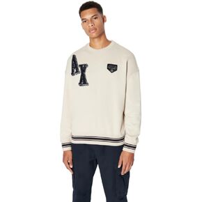 Armani Exchange Men's Collegiate Capsule Cotton French Terry Patch Logo Letters Pullover Sweatshirt