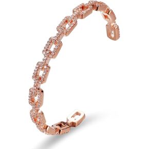 14K Gold Moissanite Open Bangle Bracelet for Women,Sparkling Geometric Moissanite Chain Open Cuff Bangle,Fashion Christmas Jewelry Gift for Her