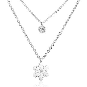 Cute Layered Snowflake Pendant Necklace For Women Stainless Steel Cubic Zirconia Simple Dainty Crystal Chain Choker Layer CZ Winter Flower Necklaces Silver Gold Plated Christmas Holiday Party Jewelry Gifts