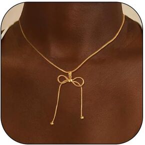 Bow Necklace Silver Necklace for Women Trendy Bow Pendant Charm Necklaces Dainty Gold Bowknot Choker Necklaces Jewelry Gifts Valentines Day Outfit Women