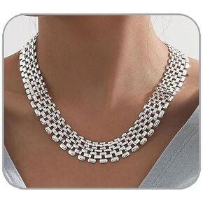 Gold Dainty Choker Necklaces for Women Mesh Chain Necklace Chunky Hollow Out Chain Necklace Adjustable Wide Mesh Chain Necklace Fashion Party Costume Jewelry
