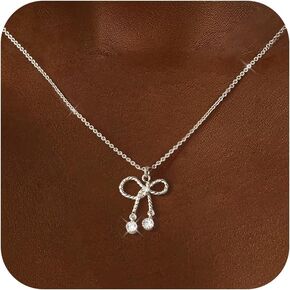 YANCHUN Bow Necklace Silver Necklace for Women Ribbon Bow Pendant Necklaces Bowknot Choker Necklace Bow Charm Jewelry Gift