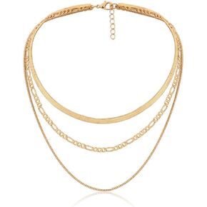 ZMANYIJEW Herringbone Necklace for Women,14K Gold Plated Dainty Layered Choker Necklaces Multilayer Flat Snake Chain Layering Necklace for Gift