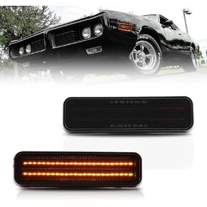 Rear LED Side Marker Lights for 1971-1974 Dodge Charger Plymouth Satellite, 1981-1993 Dodge D150 D250 D350 W150 W250 W350 Dodge Ramcharger, Smoked Lens Amber LED Side Bumper Marker Lamp, 2 PCS