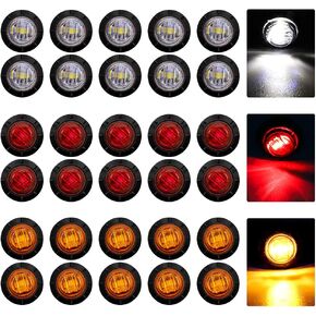30PCS Round Trailer Side Marker Lights,Universal 3/4" LED Front Rear Side Marker Indicators Light 12V/24V Bullet Clearance Marker Light Caravan SUV Trailer Wagon Recovery Truck Marker Light(3 Colors)