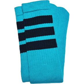 SKATERSOCKS One Pair of Italian Knee High Aqua Tube Socks with Black Stripes - Style 1