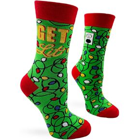 Get Lit Fun Women's Novelty Crew Socks - Holiday Christmas Lights Design - 1 Pair, Fits Shoe Size 5-10