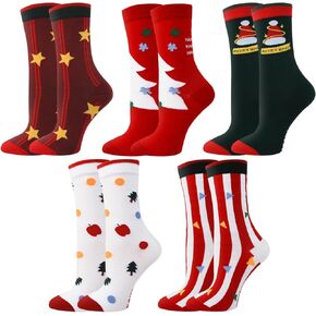 Christmas Socks for Adults,Girls Crew Socks, Holiday Socks for Women,Novelty Patterned Socks, Cute Funny Socks, Pack of 5, Size 6-10
