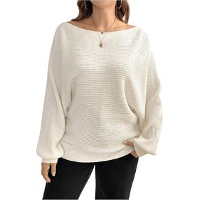 SweatyRocks Women's Plus Size Dolman Sleeves Sweater Off The Shoulder Loose Knitted Pullovers