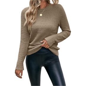 SweatyRocks Women's Long Sleeves Fuzzy Knitted Sweater Crew Neck Casual Plain Pullover Tops