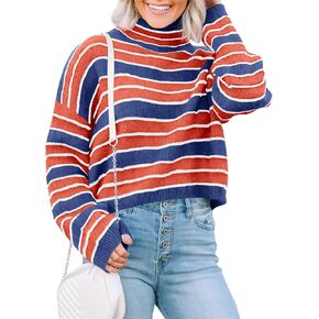 Saodimallsu Women Striped Color Block Sweaters Mock Neck Long Sleeve Loose Soft Fuzzy Knit Pullover Tops in Saudi Arabia