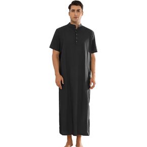 Lars Amadeus Henley Collar Nightshirts for Men's Short Sleeves Loose Fit Comfy Nightgown Sleepwear