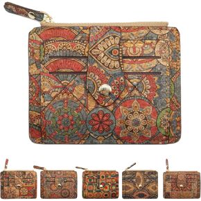 Retro Credit Card Holder Vintage Brown Wallet Women, Bohemian Style Unique Pattern Wallet Credit Card Holder Brown Thin Wallet with Zipper Pocket and 9 Slots Women Men Card Organizer