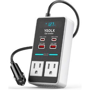 Car Power Inverter, YSOLX 200W Inverter Car Outlet Adapter to Wall Plug with 65W USB-C/48W Dual Fast Charging USB/Dual AC Outlet, Car Inverter 12V to 110V AC Plug, Car Charger for Laptop