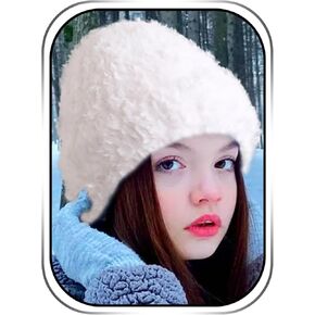 Urieo Fluffy Winter Hat for Women White Plush Beanie Hats Fluffy Faux Fur Beanie Daily Driving Cycling Caps