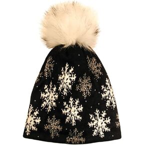 Snowflake Beanies with Rhinestones and Pompoms