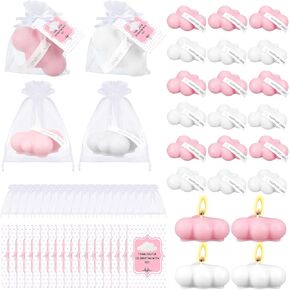 Treela 24 Sets Cloud Baby Shower Party Favors for Guests Cloud Shaped Burning Tealight Candles Thank You Tags Return Gifts for Wedding Baby Shower Party Decorations Gifts (White, Blue)