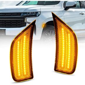Bestview LED Bumper Side Marker Lights Assembly for 2021-2024 GMC Yukon XL Denali Chevy Tahoe Suburban Escalade ESV, Amber Front Fender Turn Signal Side Marker Lamps,Clear Lens(Pack of 2