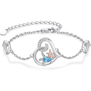 Sea Turtle Bracelet for Women 925 Sterling Silver Heart Turtle Mom and Daughter Bracelet Ocean Jewelry Birthday Gifts for Turtle Lovers Friends Daughter