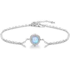 Solid 14K White Gold Over 925 Silver Opal Bracelet for Women,Dainty Opal and Moissanite Halo Chain Bracelet,Fashion Jewelry Gift for Her