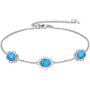 Turquoise Bracelet 925 Sterling Silver Blue Gemstone Bracelet Fashion Exquisite Jewelry Gift For Women Mother Grandmother Friend