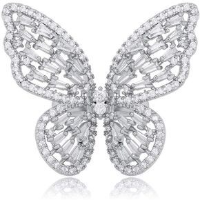 Sither Large Butterfly Ring for Women Sparkling Butterfly Ring Adjustable Cubic Zirconia Ring Butterfly Jewelry Halloween Christmas Birthday Gift for Her (silver)