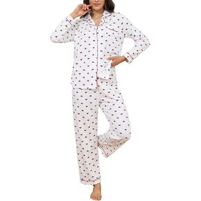 Print Pajamas for Women Set Long Sleeve Button Down Shirts and Pants Soft Sleepwear Cute Pjs 2 Piece Lounge Wear Sets