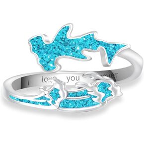 Sea Turtle Starfish/Hammerhead Shark/Orca Killer Whale/Octopus Moonstone/Mermaid Moonstone Open Ring for Women Sterling Silver Adjustable Rings Ocean Rings for Birthday Party Gifts