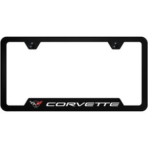 Au-TOMOTIVE GOLD, INC. Officially Licensed UV Print Logo on Black Polycarbonate Notched License Plate Frame for Corvette C5