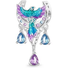 GNOCE Phoenix Moon Charm for Women, 925 Sterling Silver Bead Charm Bracelet/Necklcae for Her Fit Bracelet, Valentine Mother's Day Jewelry Gift