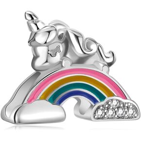 925 Sterling Silver Charms for Bracelets and Necklaces Rainbow Cloud Unicorn Lucky Dangle Pendants Rhinestone Pandora Beads Charms Jewelry Gift for Women