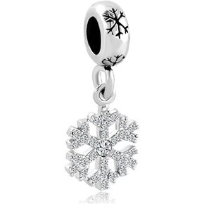Women Snowflakes White Charm Compatible with Pandora Bracelets Silver CZ Dangle Sister Daughter Granddaughter Couple Girlfriend Christmas Birthday Anniversary