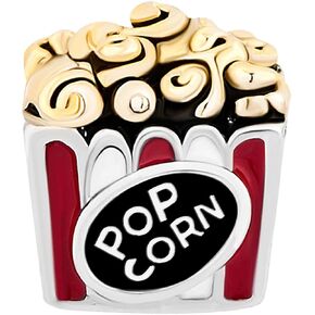 Popcorn Charm fits Pandora Charms Bracelets Movie Night Snack Women Daughter Birthday Two-tone Red Gold