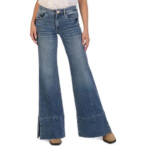 KUT from the Kloth Women's Goldie Mid Rise Super Flare-Wide Hem W/Slit in Continued