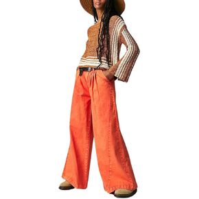 chouyatou Women's Boyfriend Denim Cargo Pants Y2K Baggy Wide Leg Casual Dressy Jeans Culottes