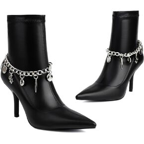 Mofirdast Women's Metal Chain Ankle Boots, Sexy Stiletto High Heels Pointed Toe Zipper Party Dressy Booties for Ladie