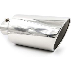 4 Inch Inlet Exhaust Tip, 4" 8" Outlet 18" Overall Length Polished Diesel Universal Stainless Steel Rolled Edge Tail Tips Bolt On