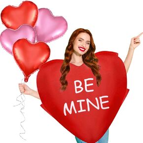Heart Costume with Balloons Valentine's Heart Adult Cosplay Red Heart Adult Costume for Men Women Anniversary Valentines Day