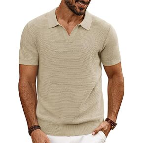 PJ PAUL JONES Mens Polo Shirts Short Sleeve Textured Knit V-Neck Polo T Shirt Business Casual Golf Shirts