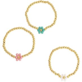 Seed Beads Rings Set for Women, Boho Handmade Adjustable Gold Beaded Summer Beach Trendy Finger Jewelry Gift.