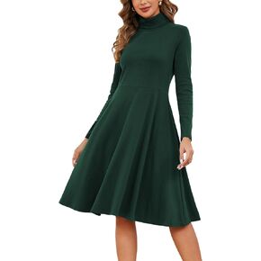 Kormei Women's Long Sleeve Turtleneck Casual Ribbed Knit Loose Tunic Fall Dress A Line Flare Dresses