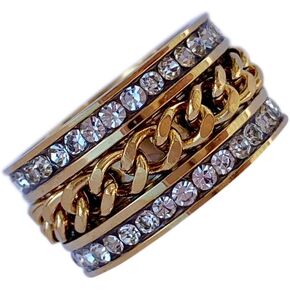 Spinner Eternity Ring~Gold Plated Stainless Steel~Cubic Zirconia CZ Band~CZ Chain Spinner~Clear Crystals~Fidget Ring~Women's Jewelry
