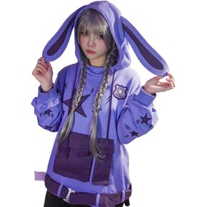 Cosfun Women's Bunny Rabbit Hoodie Bunny Ear Hoodie Purple Rabbit Ear Hoodie Bunny Hoody Loose Pullover Sweatshirt FY0061