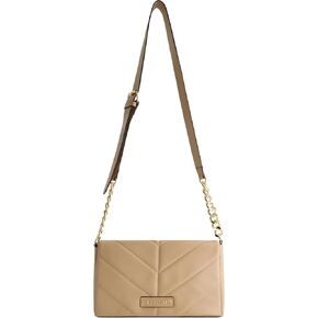 True Religion Women's Crossbody Bag Purse, Quilted Logo Flap Shoulder Handbag with Adjustable Chain Strap